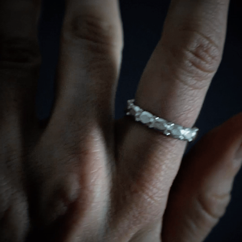 Handmade medium platinum memoire ring from the LOST collection by OFFFHAND. Designed by Michael Rüscher.