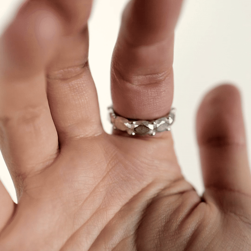 Handmade large silver memoire ring from the LOST collection by OFFFHAND. Designed by Michael Rüscher.