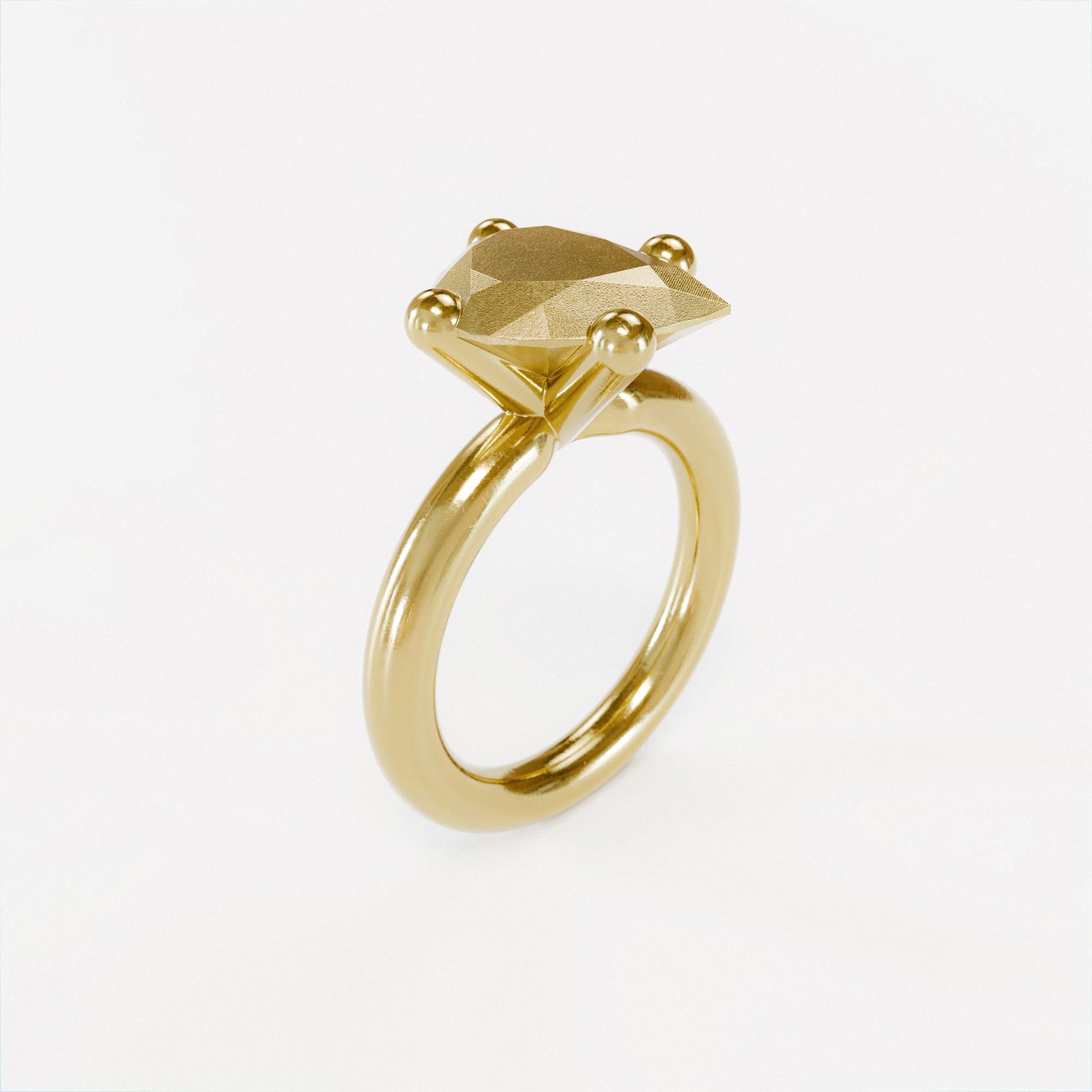 Handmade large gold pear ring from the LOST collection by OFFFHAND. Designed by Michael Rüscher.