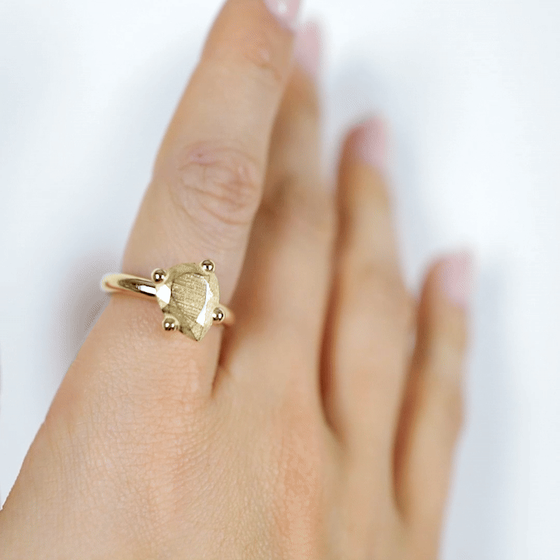 Handmade large gold pear ring from the LOST collection by OFFFHAND. Designed by Michael Rüscher.