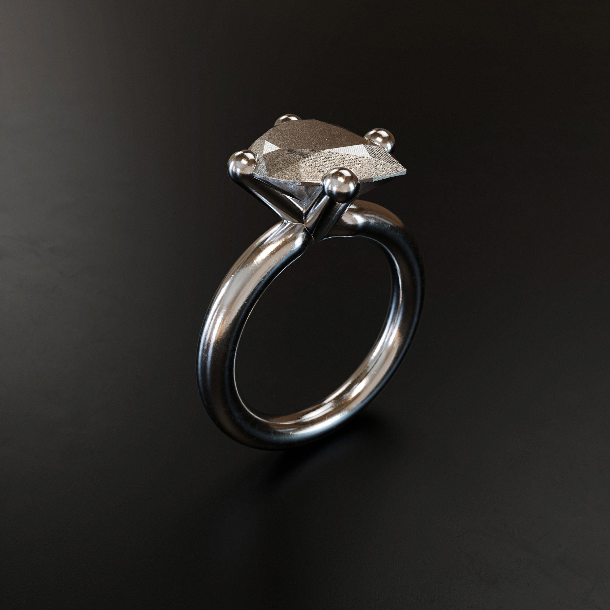 Handmade large platinum pear ring from the LOST collection by OFFFHAND. Designed by Michael Rüscher.