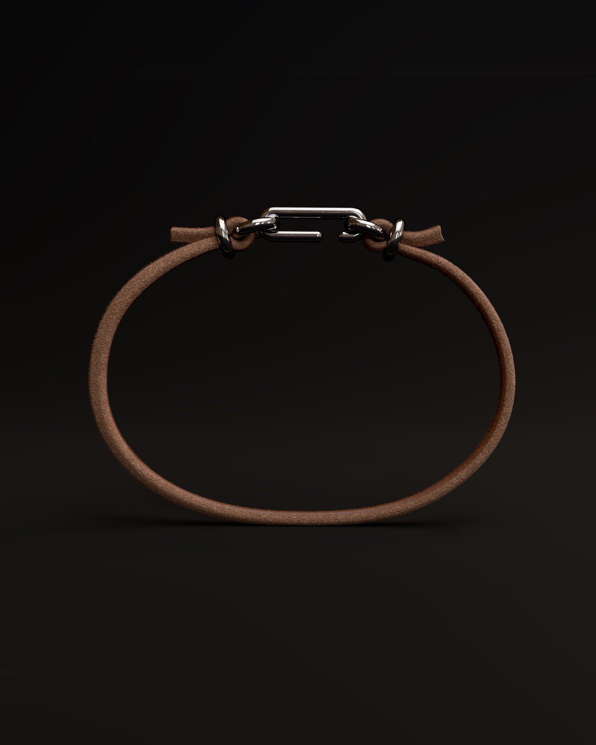 Packshot of the handmade bracelet with leather light band and platinum clasp, from the BOND collection by OFFFHAND. Designed by Michael Rüscher.