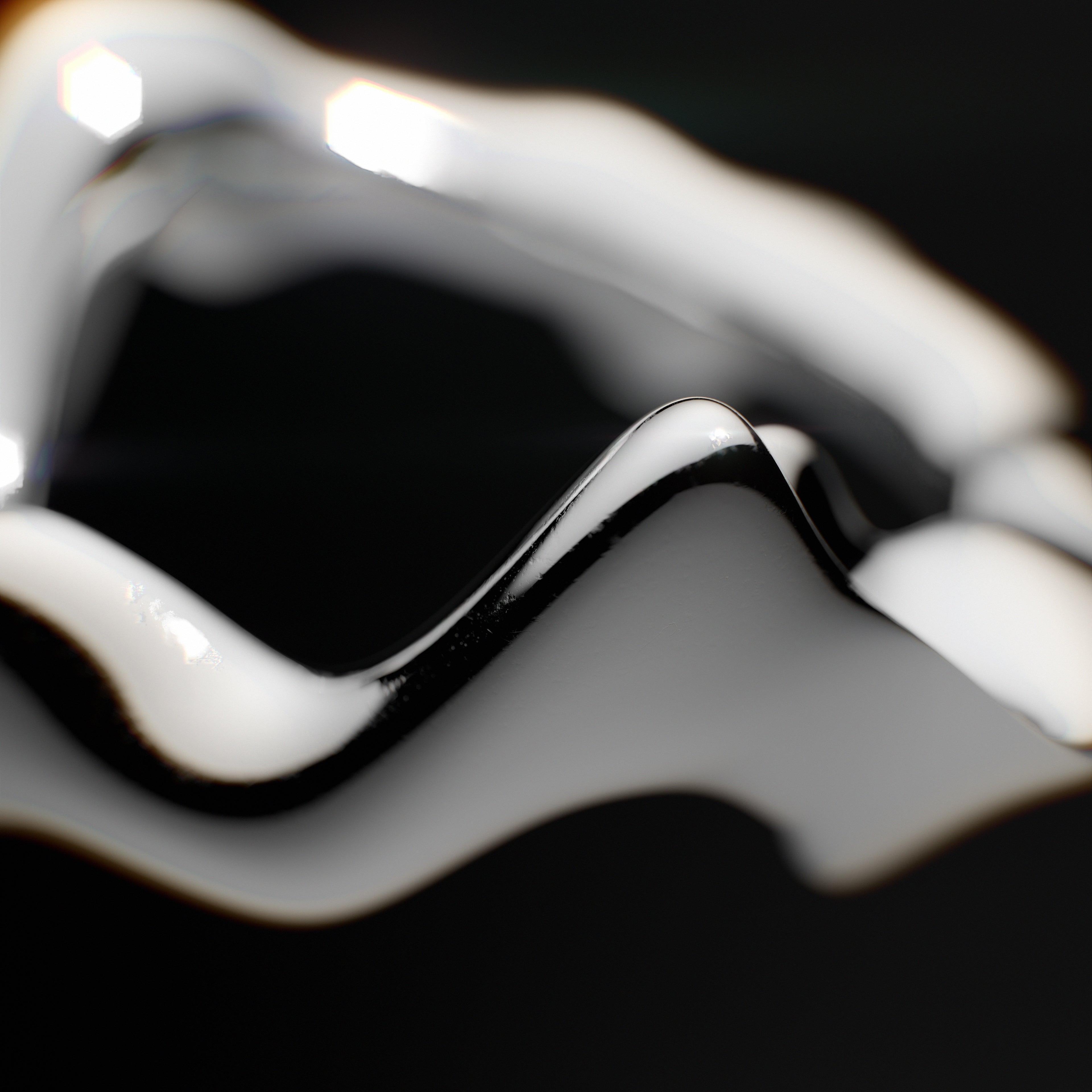 Detail view of the handmade platinum Distort ring from the GLOW collection by OFFFHAND. Designed by Michael Rüscher.